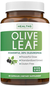 Healths Harmony olive leaf extract bottle and capsules for daily immune support.