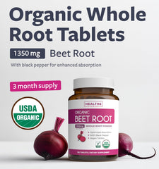 Healths Harmony organic beetroot tablets with black pepper closeup for absorption.