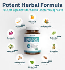 Healths Harmony capsules on a clean table suggest daily lung support routine.