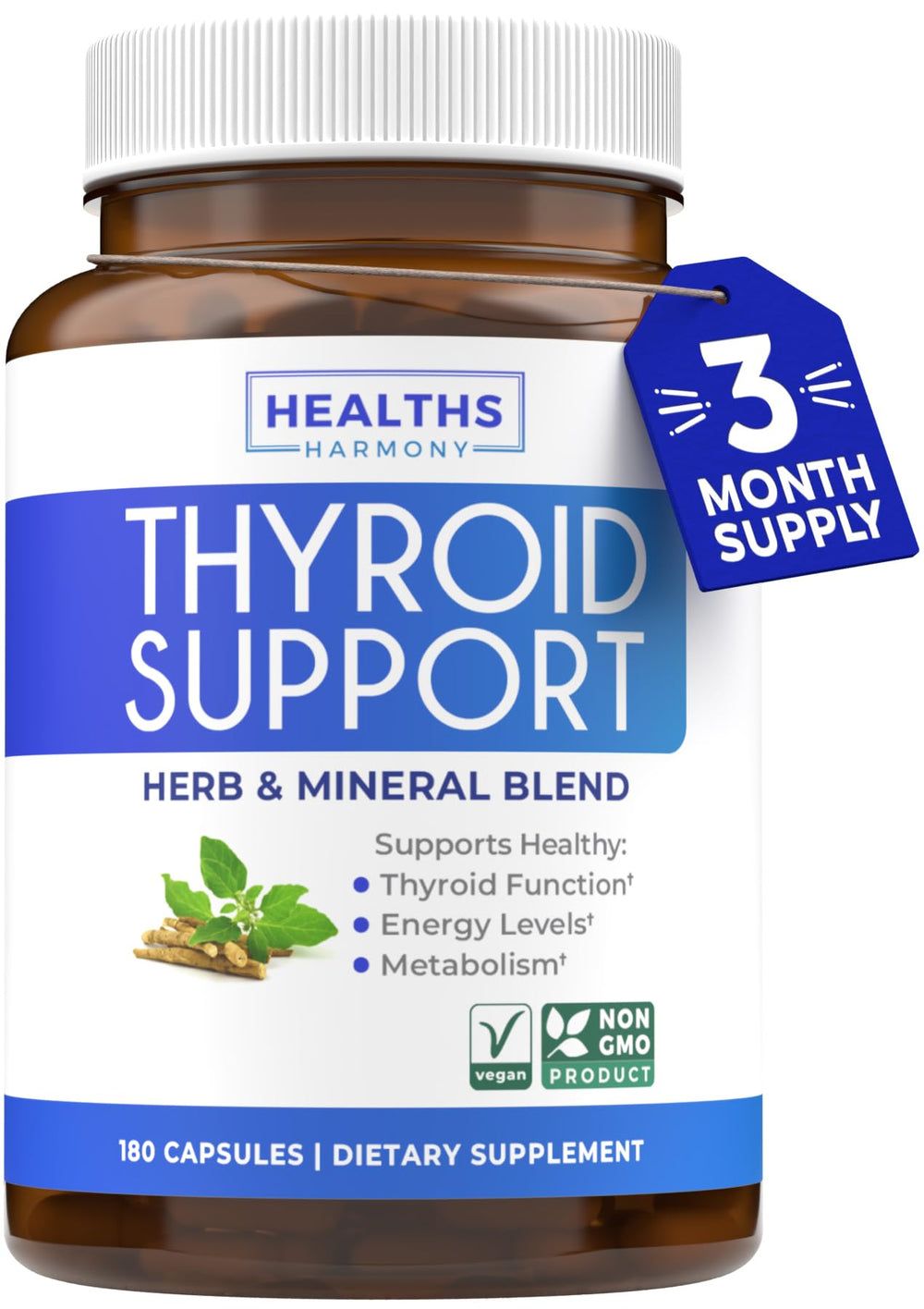 Healths Harmony Thyroid Support bottle front for potential energy balance.