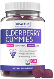 Healths Harmony vegan sambucus elderberry gummies bottle for daily immune support
