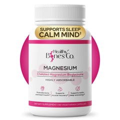 Healthy Bones Co. magnesium bisglycinate bottle supports sleep and recovery.