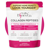 Healthy Bones Co. Fortibone bottle shows a premium collagen blend for bone and joint support
