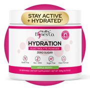 Healthy Bones Co sugar-free electrolyte powder in apple berry bottle for on-the-go hydration.