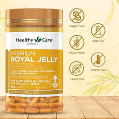 Healthy Care Royal Jelly 1000 ingredients image focusing on 10-HDA and vitamins