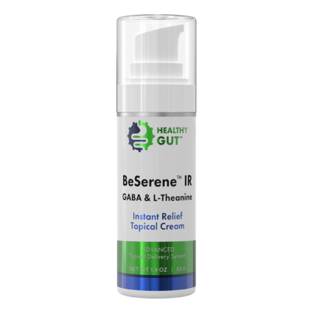 Healthy Gut BeSerene IR cream tube close-up for quick calm