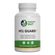 Healthy Gut HCL Guard bottle with capsules pour for digestive support