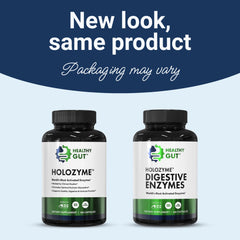 Healthy Gut HoloZyme capsules swirl—capsules designed for daily digestive support.