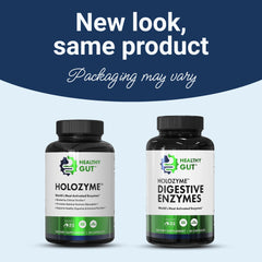Pouring Healthy Gut HoloZyme capsules for convenient meal-time digestion support.