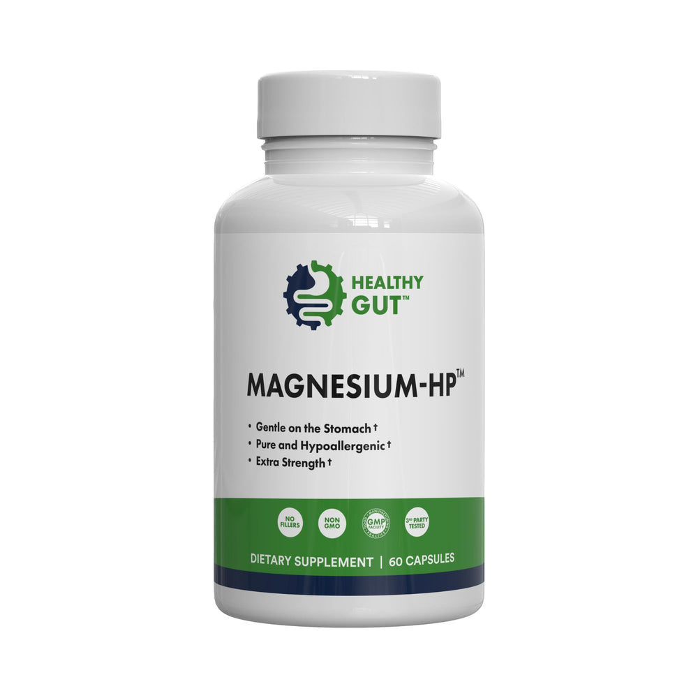 Healthy Gut Magnesium-HP bottle with glycine-chelated capsules for gentle absorption
