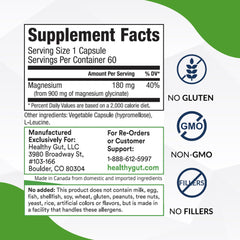 Healthy Gut Magnesium-HP capsule close-up highlighting chelated glycinate form