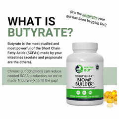 Healthy Gut Tributyrin-X label highlights no additives for a clean formula.