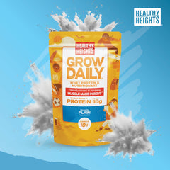 Healthy Heights Grow Daily packaging showing nutrition label for active pre-teens.