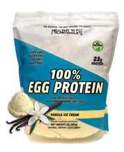 Healthy 'N Fit 100% Egg Protein Vanilla Ice Cream tub showcases pure egg white protein.
