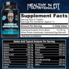 Healthy 'N Fit Amino 10,000 tablets closeup emphasizes complete amino acid profile