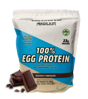 Healthy 'N Fit Heavenly Chocolate egg protein bottle pour demonstrates quick-mix shake