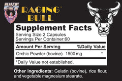 Healthy 'N Fit Raging Bull Mega Orchic capsules close-up for convenient daily use