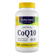 Healthy Origins CoQ10 100 mg softgel bottle highlighting daily heart and energy routines.