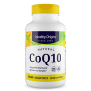 Healthy Origins CoQ10 600 mg bottle front shows heart and energy support.