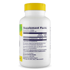 Healthy Origins CoQ10 softgels closeup highlights convenient daily capsules.