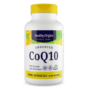 Healthy Origins CoQ10 bottle showing BioPerine for enhanced absorption.