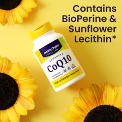 Healthy Origins CoQ10 sunflower lecithin ingredients image emphasizes natural, balanced formulation