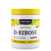 Healthy Origins D-Ribose Powder tub front highlighting energy support benefits.