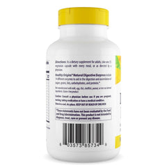 Healthy Origins Digestive Enzymes bottle label highlights broad spectrum enzymes for daily digestion