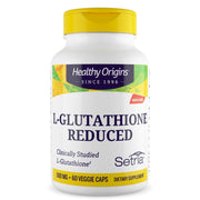 Healthy Origins L-Glutathione Setria bottle highlighting antioxidant support.