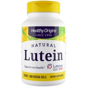 Healthy Origins Lutein 20mg bottle supports macular health and daily visual comfort.