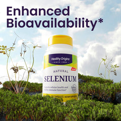 Healthy Origins selenium packaging display shows clear product information for shoppers.