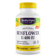 Healthy Origins Sunflower Vitamin E-400 IU bottle front for daily hair, skin and nails support.