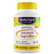 Healthy Origins Tocomin SupraBio bottle highlights the full Vitamin E complex for antioxidant support.