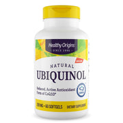 Healthy Origins Ubiquinol 200 mg bottle label highlights heart health.