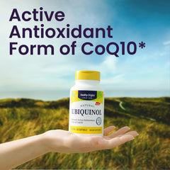 Healthy Origins ubiquinol bottle on counter for daily routine