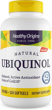 Healthy Origins ubiquinol 300mg softgel bottle for daily antioxidant support