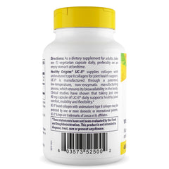 Healthy Origins UC-II bottle back label highlights gluten-free and non-GMO formulation