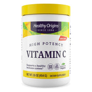 Healthy Origins Vitamin C Powder jar highlights high-potency 1000 mg serving for daily immune support.