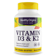 Healthy Origins vitamin d3 k2 bottle front view showing bone and heart support.