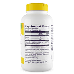 Healthy Origins Vitamin E gluten-free label on packaging.