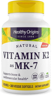 Healthy Origins Vitamin K2 MK-7 bottle signals potential bone support.