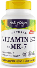 Healthy Origins Vitamin K2 MK-7 bottle signals potential bone support.