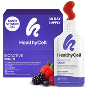 HealthyCell Bioactive Daily multivitamin front-pack highlights convenient gel packs for daily wellness.