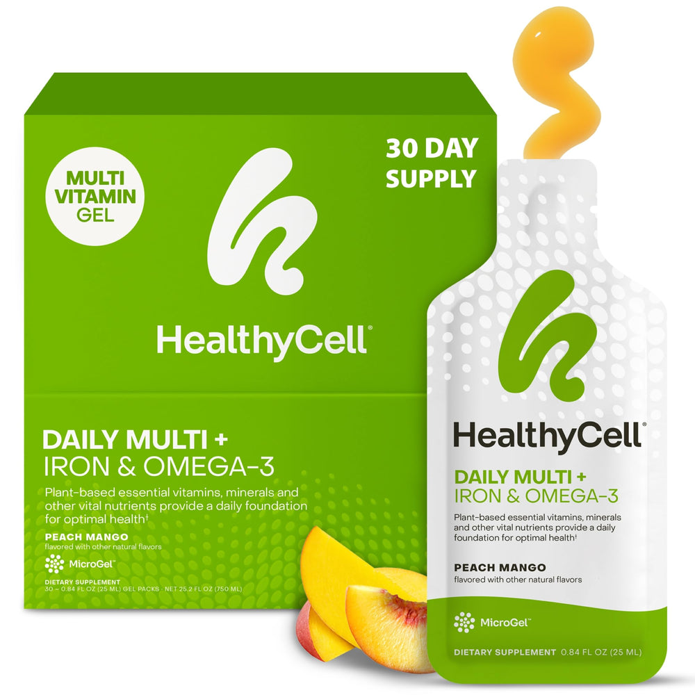 HealthyCell vegan daily multivitamin liquid bottle for easy daily wellness.
