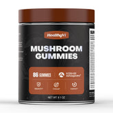 HealthyVi Mushroom Gummies bottle featuring reishi, cordyceps, and turkey tail for daily immune support.