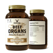 Heart & Soil beef organ supplement bottle with nutrient-dense blend for daily wellness.