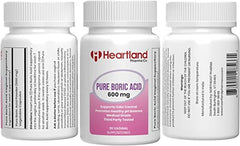Heartland Pharma boric acid suppositories box with suppositories for balanced comfort.