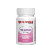 Heartland Pharma boric acid suppositories packaging shown for discreet on-the-go use.