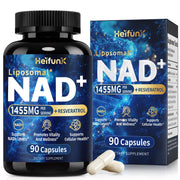 Heifunk NAD+ bottle front view highlighting energy and aging wellness.