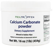 Heiltropfen Calcium Carbonate powder packaging showcasing purity for dietary use.